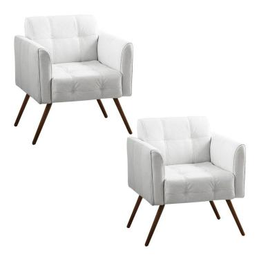 Imagem de Kit 2 Poltronas Decorativa Bia Couro Branco