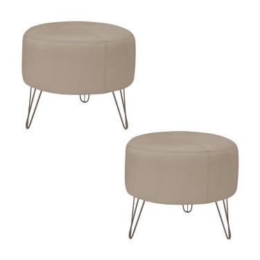 Imagem de Kit 2 Puffs Decorativos Redondo Couro Bege