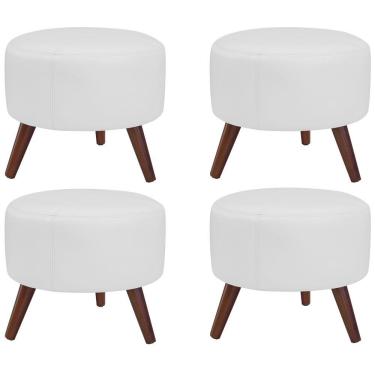 Imagem de Kit 04 Puffs Decorativos Redondo Couro Branco Fosco