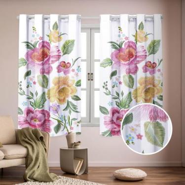 Imagem de Cortina Flores Semi Blackout 2.00 X 1.50 Desenho em Efeito Bordado 3D 