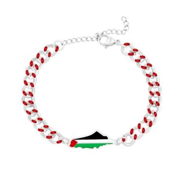 Imagem de Oneress Pulseira feminina Palestina - Corrente ajustável esmaltada, pulseira artesanal de solidariedade e patrimônio cultural, presente para ativista YA5881, Handcrafted Palestine Jewelry, Aço