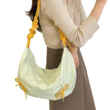 Imagem de Bolsa de nylon crescente, bolsa de ombro de grande capacidade com acabamento texturizado, bolsa transversal espaçosa, Verde, Medium, Moderno