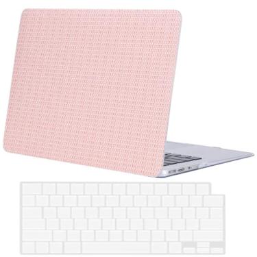 Imagem de FFBOFFC Capa rígida compatível com MacBook Air 13 polegadas 2020 2019 2018 versão A2337 A2179 A1932 com tela retina e Touch ID, capa de laptop de couro tecido e película de teclado, rosa palha