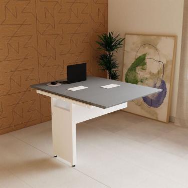 Imagem de Mesa Escrivaninha 90cm Auxiliar Plataforma de Acoplar com Caixa de Tomada para Escritório Corporate Macadâmia/Branco