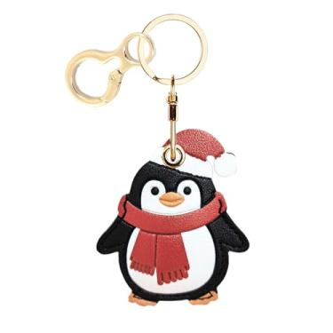 Imagem de Capa de couro compatível com AirTag, linda capa protetora com chaveiro, rastreador GPS antiarranhões para chaves, bolsa, animais de estimação (vermelho pinguim)