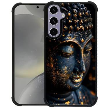 Imagem de CARLOCA Capa compatível com Samsung Galaxy S24 S25, design para meninas à prova de choque anti-arranhões capa traseira rígida PC padrão moderno preto dourado rosto de Buda