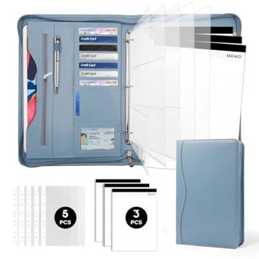 Imagem de Sbrinnaliao Caderno organizador de pastas de portfólio com zíper para mulheres e homens com capa para documentos, prancheta tamanho carta/A4, porta-cartões de visita (cinza verde)