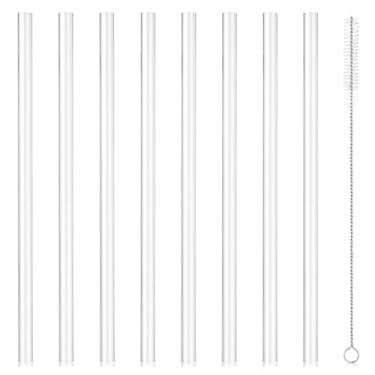 Imagem de 8 canudos de substituição compatíveis com Hydro Flask, canudos reutilizáveis transparentes de 24,7 cm para Hydro Flask Tampa de canudo de boca larga Garrafa de água de 1,134 g com 2 peças de escova de