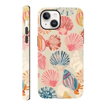 Imagem de Capa compatível com iPhone 13 / iPhone 14, capa de telefone de verão com arte de concha do mar rosa, capa rígida híbrida resistente a arranhões de 2 camadas para meninas mulheres e homens-DC05