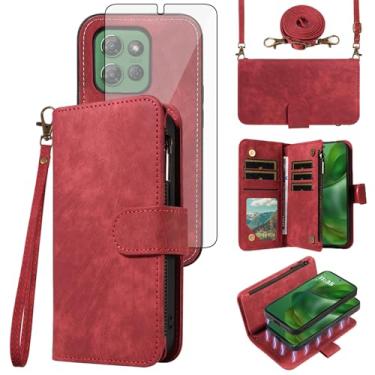 Imagem de Capa de celular para Motorola Moto G Stylus 5G 2025 com zíper carteira magnética destacável com protetor de tela de vidro temperado alça transversal alça flip porta-cartão slot G5 mulheres meninas