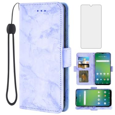 Imagem de Asuwish Capa de telefone para Cricket Icon 4 com protetor de tela de vidro temperado e carteira de mármore flip porta-cartões suporte suporte de couro acessórios de celular robusto WTCKT01 mulheres