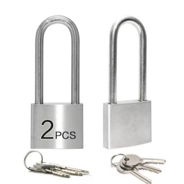 Imagem de LanuBe Cadeados semelhantes de aço inoxidável 304 para uso ao ar livre, cadeado de copo de alfinete, corpo de 5 cm de largura, corpo de aço inoxidável longo grilhão, pacote com 2