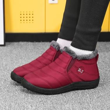 Imagem de Botas de neve femininas de inverno, quentes, cano baixo, para uso ao ar livre, à prova d'água, confortáveis, Vinho tinto, 37