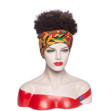 Imagem de Peruca com bandana elegante, afro encaracolada, curta para mulheres - 