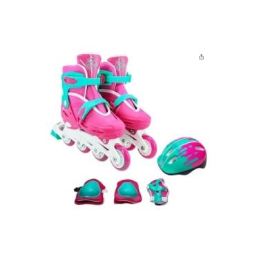 Imagem de Patins Infantil com Kit de Proteção, Rosa e Verde, Tamanho 30-33, com Capacete, Joelheiras e Cotoveleiras, para Crianças Acima de 3 Anos, Suporta até 60kg
