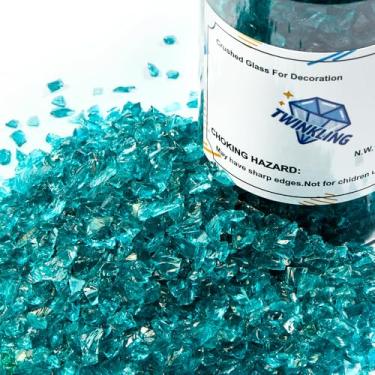 Imagem de TWINKLING Pedras de vidro de fogo de alto brilho, vidro quebrado, pedras de vidro triturado para fogueira, artesanato em resina, decoração de jardim de aquário, 9-12 mm (370 g/13 oz.) (turquesa)