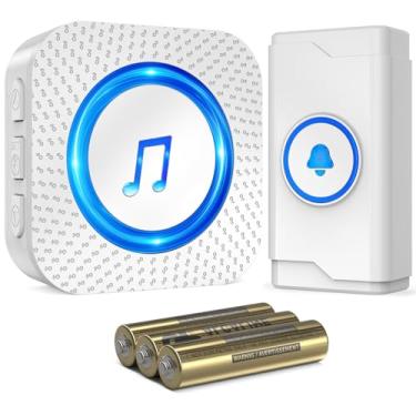 Imagem de SURFOU Campainha sem fio à prova d'água sem fio com 1 receptor portátil alimentado por bateria (baterias incluídas), operada a 400 metros de comprimento, kit de campainha elétrica para porta com 55