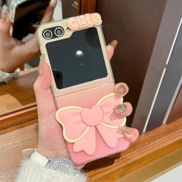 Imagem de Capa para Galaxy Z Flip6 com laço 3D fofo e alça de mão com laço adorável (apenas para Galaxy Z Flip6/capa)