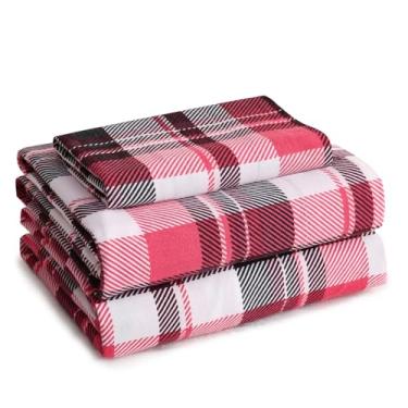 Imagem de LONAVA Conjunto de lençóis de flanela 100% algodão orgânico, quente e aconchegante, aveludado, macio, pesado - flanela escovada dupla, lençóis de cama com bolso profundo de 40,6 cm (xadrez, vermelho e