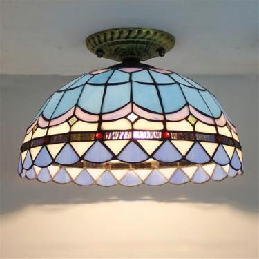 Imagem de Luminária de teto contemporânea LED estilo retrô americano para sala de estar, restaurante, quarto, casa de campo, hotel, corredor, café, bar, com vidro colorido (Estilo 35)