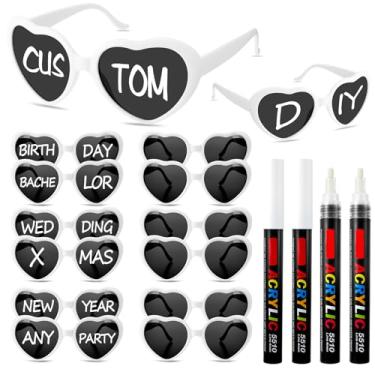 Imagem de Flutesan 12 peças de óculos de sol personalizados em forma de coração a granel com 4 canetas para lembrancinhas de festa de casamento DIY adulto (branco)