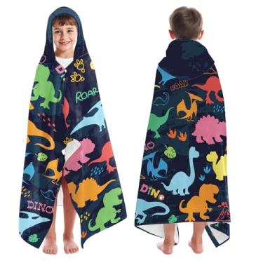Imagem de INXENG Toalhas de banho infantis com capuz de dinossauro - Toalhas com capuz de dinossauro para crianças, toalha de banho macia e leve para natação na piscina com capuz para meninos, toalha de praia