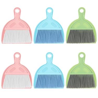 Imagem de Conjunto de 6 peças de pá de lixo pequena e escova, conjunto de vassoura de mão e pá de lixo, para areia de gato, cozinha, mesas, bancadas, carros, etc.