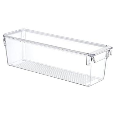 Imagem de Organizador de Geladeira Multiuso Alto com Tampa, Transparente, Plástico, 36x10x10cm, Compartimento para Armazenamento