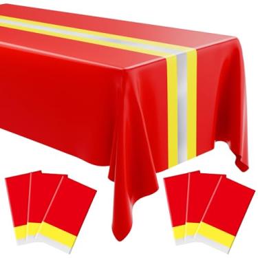 Imagem de Oudain 6 peças de toalha de mesa de combate a incêndio 137 x 274 cm capa de corredor de mesa descartável de plástico retangular para bombeiros construção pista de corrida de estrada carro decoração de