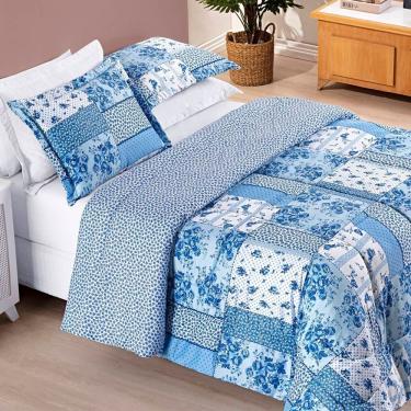 Imagem de Kit Edredom Dupla Face 2,80m  x 2,40m Bouti 03 Peças - Azul Sereno