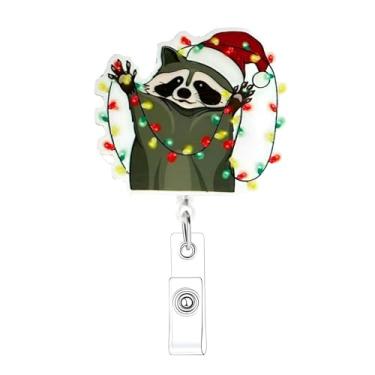 Imagem de Carretel de crachá de Natal engraçado suporte de crachá de guaxinim clipe retrátil para enfermeira médica, crachá de identificação de nome de enfermeira, carretéis de acrílico jacaré para professores