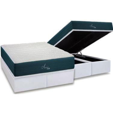 Imagem de Cama Box Baú Queen: Colchão Molas Bonnel Polar Ensacadas Aquariuns + Base Crc Courano White (158x198)