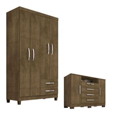 Imagem de Guarda Roupa Solteiro Modena 4 Portas Com Cômoda Madri Malbec – Incorplac