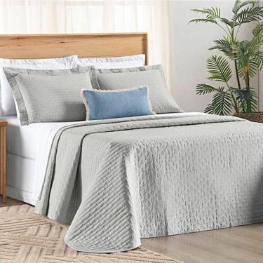 Imagem de Cobre Leito Casal Padrão Verity 200 Fios Bordado 3 Peças Cinza