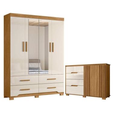 Imagem de Guarda Roupa Solteiro Miami E Cômoda Texas Freijó Off White - Moval