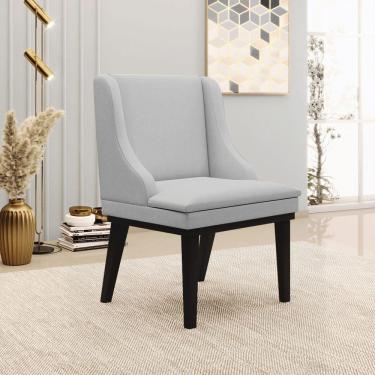 Imagem de Cadeira Decorativa Sala De Jantar Base Fixa De Madeira Firenze Linho Cinza/preto G19 - Gran Belo
