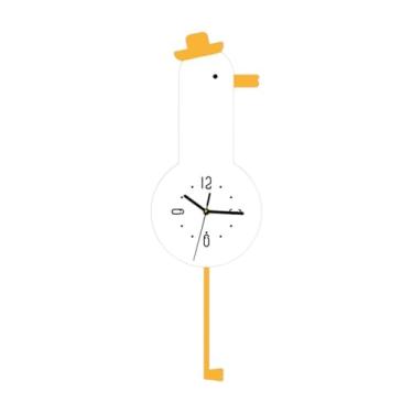 Imagem de Fenteer Relógio de parede em forma de pintinho com pêndulo oscilante, movimento silencioso, ideal para loja, sala de estar, escola, sala de aula ou casa de, Boné Amarelo