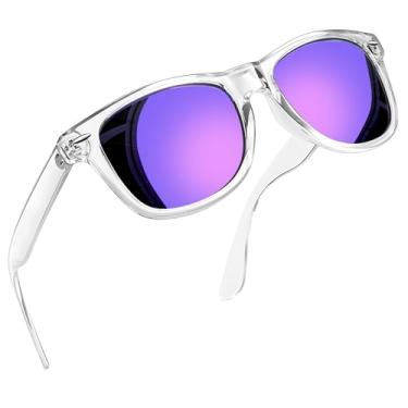 Imagem de Óculos de Sol Masculinos Femininos Polarizados Quadrado Óculos de Sol Esportivos para Dirigir UV Proteção (Moldura transparente/Lente Roxa Espelhada)