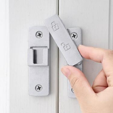 Imagem de INIRET 2 pacotes de travas prateadas para porta de celeiro, trava de portão de 180 graus, ferragens para fechaduras, trava de porta de liga de zinco, trava de porta deslizante de segurança para