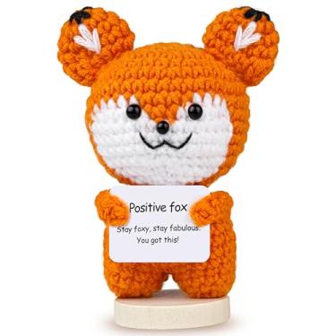 Imagem de Xotauoeu Handmade Positive Crochet Fox with Inspirational Card, Mini Emotional Support Animal Gift for Women, Men, Friends, Family, Funy Gifts for Birthday, Halloween, Christmas, Thanksgiving Day