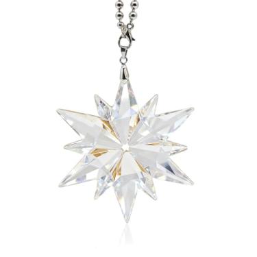 Imagem de Enfeite de floco de neve de cristal 2025, decoração de Natal de cristal K5 feito à mão com fitas azuis e brancas, presente elegante para mulheres (dourado)