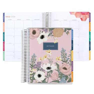 Imagem de Agenda mensal enrolada 17 x 23 cm (janeiro de 2026 a dezembro de 2026) - Capa clássica buquê, tema hexagonal, bobina de platina