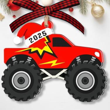 Imagem de Enfeite de Natal Monster Truck - Decoração de caminhão monstro para meninos, crianças, adolescentes - Ornamentos de carro de corrida - Enfeites de corrida de pista de sujeira para adolescentes