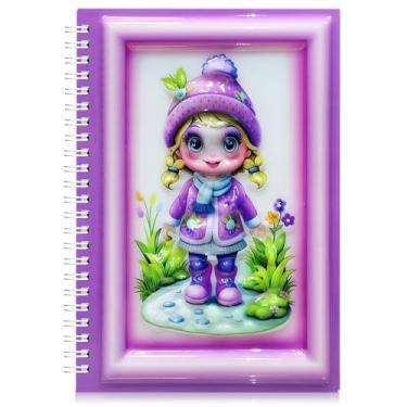 Imagem de omatek smart technologies Caderno espiral A5 com capa brilhante 3D – Caderno de capa dura fofo com 80 folhas – Caderno escolar para crianças, meninas e meninos – Roupa de inverno para meninas