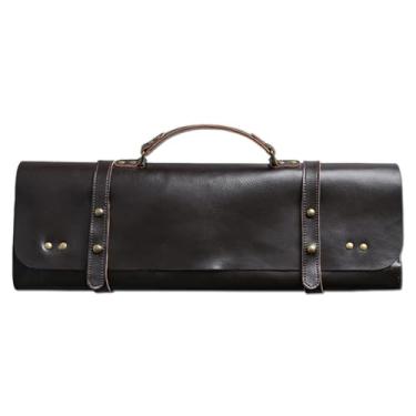 Imagem de Bolsa de armazenamento de baquetas de couro, compacta e espaçosa, marrom, design portátil elegante e confortável