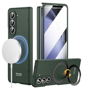 Imagem de zifiuzem Capa para Samsung Galaxy Z Fold 5 com MagSafe, suporte magnético giratório de 360° integrado, protetor de tela e proteção de dobradiça, capa de telefone com suporte magnético fino e leve 5G