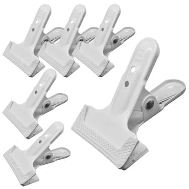 Imagem de Moicstiy Pacote com 6 grampos de mola resistentes de 10 cm, clipes de dobradiça de borracha de metal branco para suportes de fundo de fotografia, marcenaria, projetos de melhoria da casa e artesanato