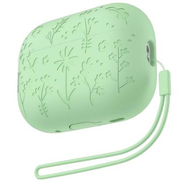 Imagem de Rertnocnf Capa compatível com AirPods Pro/Pro2, linda capa de flor gravada compatível com AirPod Pro/Pro2, capa protetora à prova de choque com tampa multifuncional de silicone macio com mosquetão