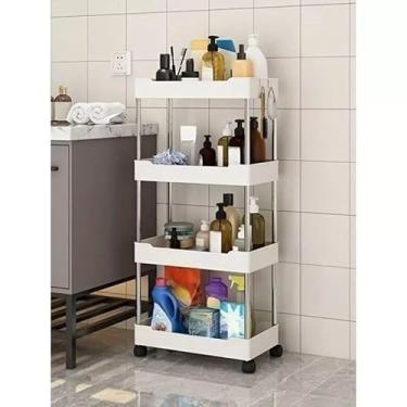 Imagem de Carrinho Estreito com 4 Prateleiras em Polipropileno Auxiliar com Rodinhas para Cozinha ou Banheiro (Branco,KIT COM 3 (P + M + G))