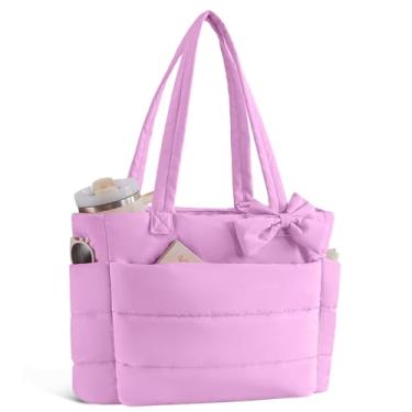 Imagem de Bolsa feminina acolchoada com suporte para copo e compartimento de laptop de 15,6 polegadas para trabalho, viagens, academia, faculdade, Roxa, Tendência